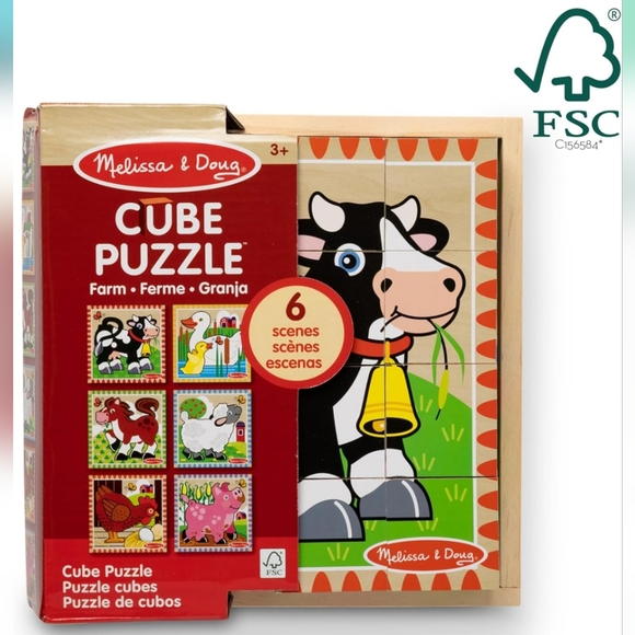Melissa & Doug Farm Wooden Cube Puzzle With Storage Tray - Picture 2 of 2